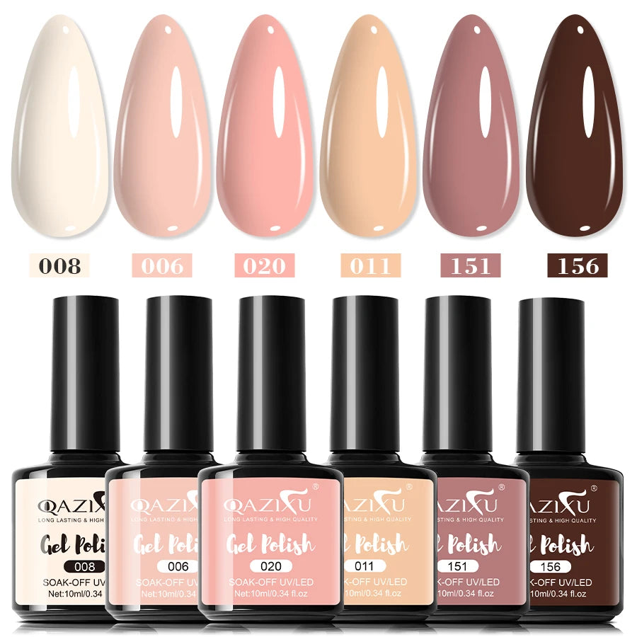 6Pcs Gel Nail Polish Set Milk Tea Popular Color UV LED Nail Gel for Nail Art Easy Apply & Soak Off DIY Home Manicure Salon Use