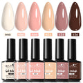 6Pcs Gel Nail Polish Set Milk Tea Popular Color UV LED Nail Gel for Nail Art Easy Apply & Soak Off DIY Home Manicure Salon Use