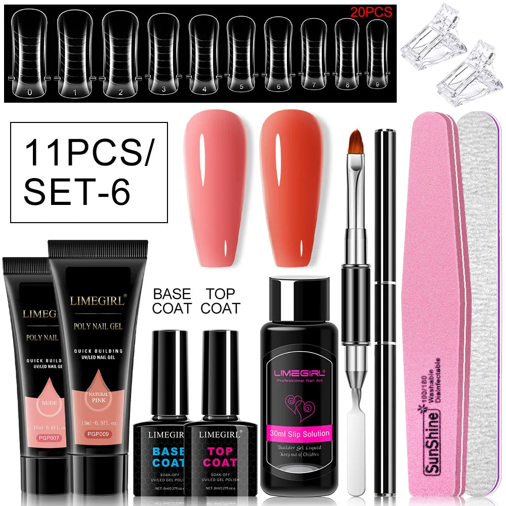 Poly Nail Gel Set for Extension Nails, Long Lasting, Natural-looking, Strong Builder Enhancement for Salon Manicure DIY at Home