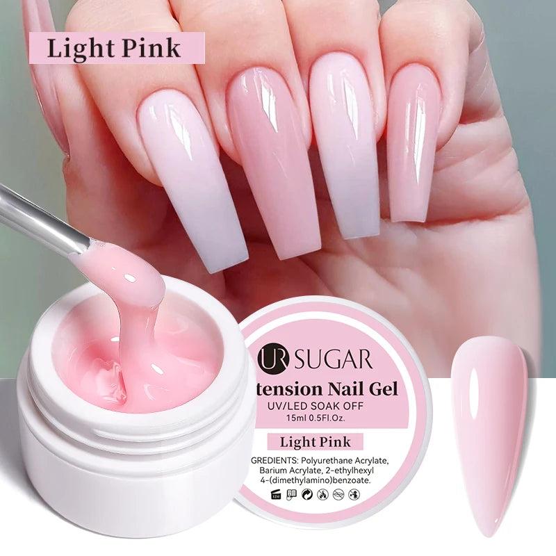 UR SUGAR Milky White Clear Pink Color 15ml Jelly Extension Nail Gel Polish Soak Off UV LED Gel Varnish Manicure Tips Tools