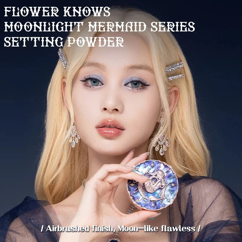 Makeup Professionnelle Flower Knows Moonlight Mermaid Matte Soft Compact Powder Oil Control Waterproof Face Powder