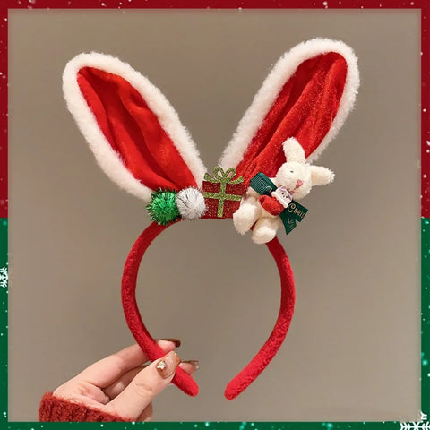 Christmas Decoration Christmas Headband Santa Reindeer Antlers Headband Red Bowknot Party Dress Up Plush Bow Red Hair Band