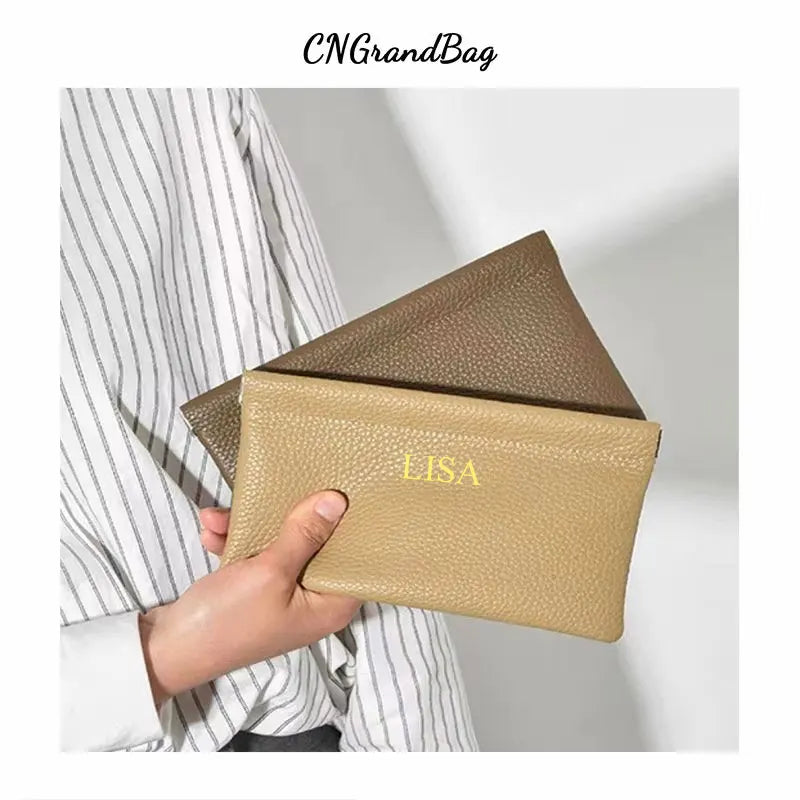 Custom Letters  Ladies Genuine Leather Ultra-thin New Minimalist Long Wallet With Automatic Closure makeup Lipstick Storage Bag