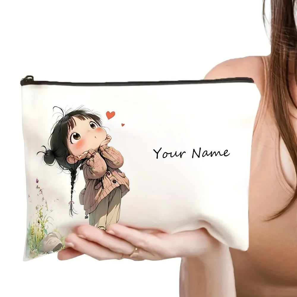 Chic Custom Name Unique Vintage Cute Floral Makeup Bags for Girls Cosmetic Pouch Toiletry Bag Pencil Case Travel Storage Handbag