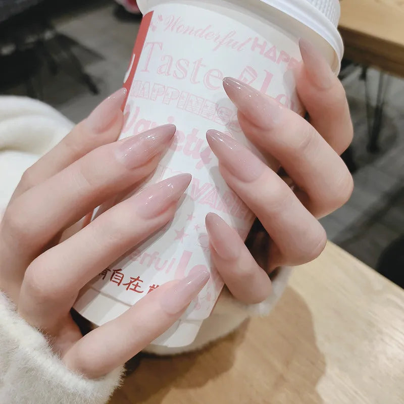Sweet Gradient Pink Fake Nail Tips Ins Simple Nude Color False Nails Round Head Korean Girl Lady Press on nail Wearable 24pcs