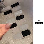 Pink Glitter Design Baking-free Nail Stickers French Style Solid Color Adhesive Full Cover Nail Strip Slider DIY Manicure Decals