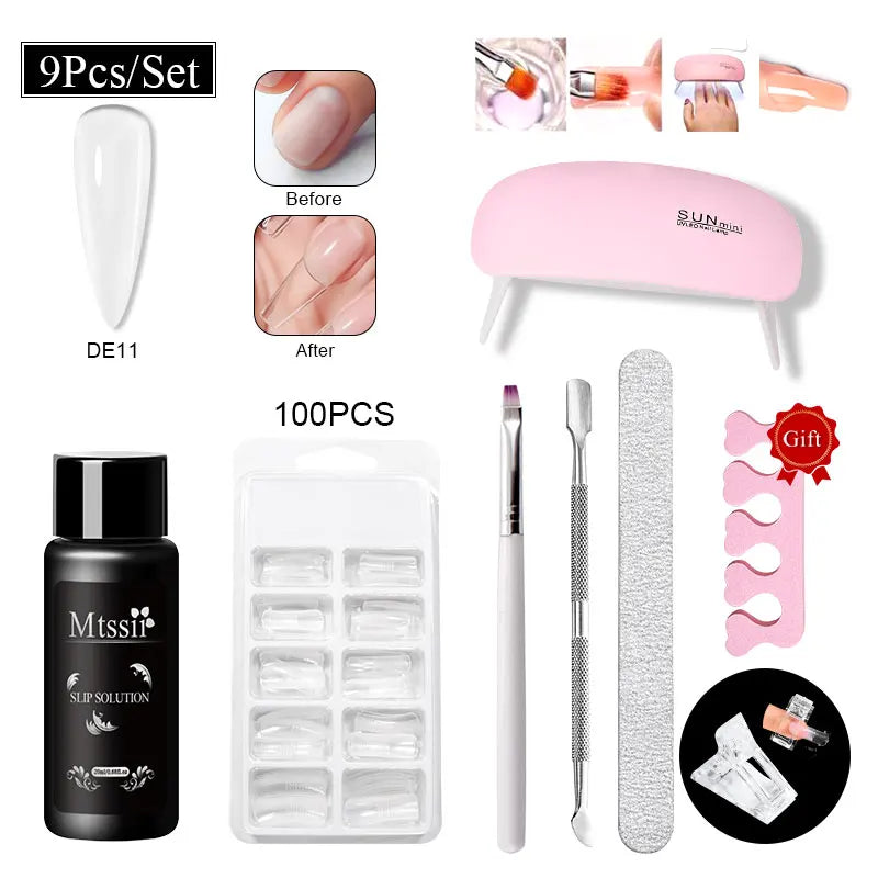 Mtssii 17PCS/Set 20ml Nail Extension Gel Set Builder UV Gel for Nails With 6W UV LED Lamp Nail Extension Tools Kit For Beginner