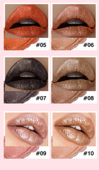 Shimmery Diamond Lipstick 10 Shades Waterproof Glittery Non Transfer Red Lip Tint Smooth Long Wear Pearly Lipstick