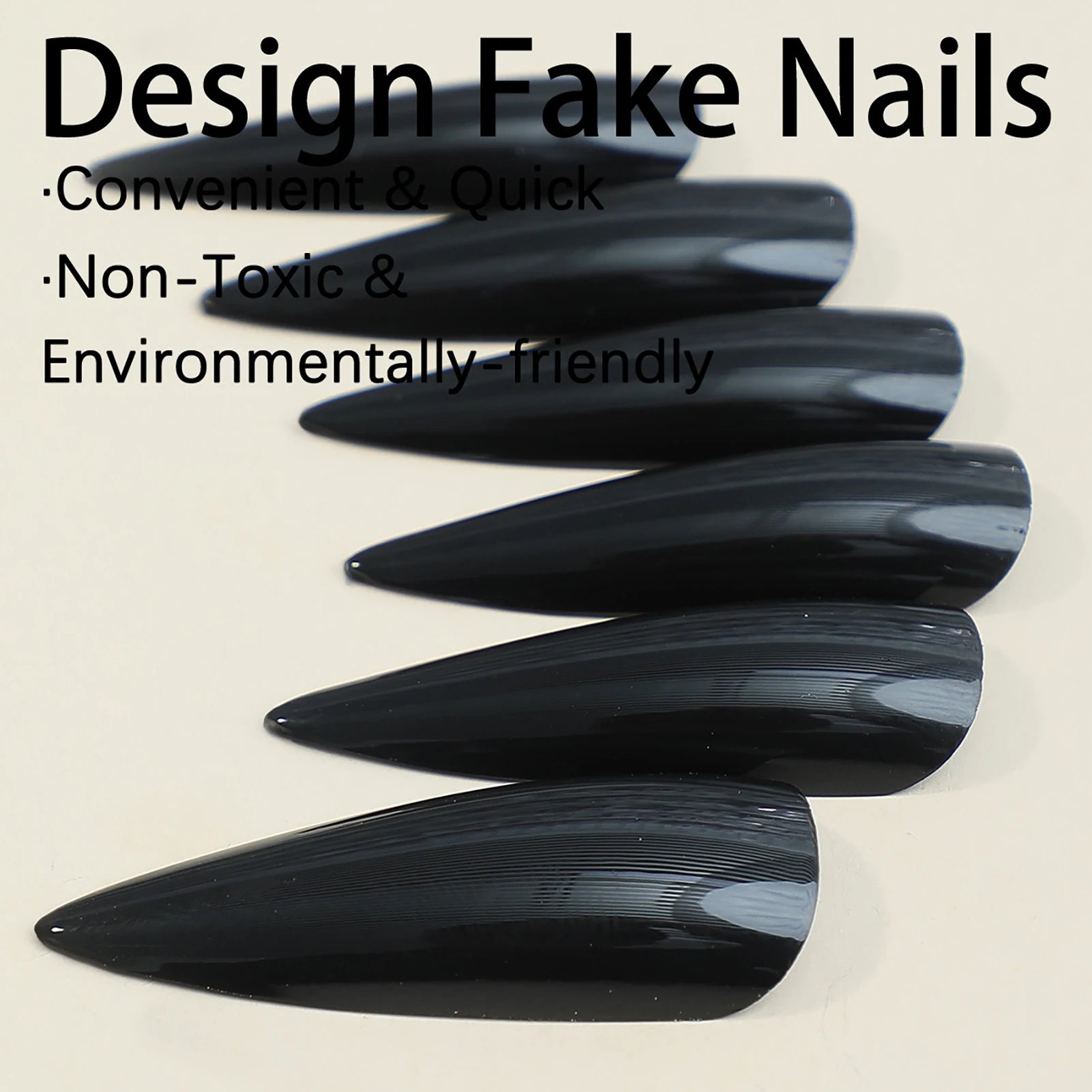 24pcs Long Pointed Fake Nail Patches Glossy Dark Black Cool Wearable Press ON Nails Solid Color Full Cover Artificial False Nail