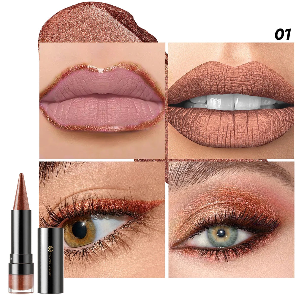 YOUNG VISION Six-Shade Matte Pearl Shimmer Dual-Effect Lipstick Waterproof, Non-Transfer Lipstick Cosmetics