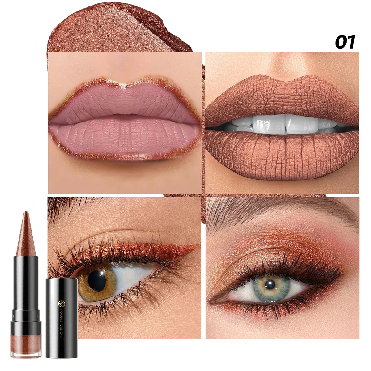 YOUNG VISION Six-Shade Matte Pearl Shimmer Dual-Effect Lipstick Waterproof, Non-Transfer Lipstick Cosmetics