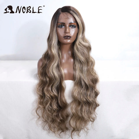 Noble Synthetic Lace Front Wig Long Wavy 36 " Body Wavy Side Part Lace Wig For Women Lace Front Wig Ombre Blonde Cosplay Wig
