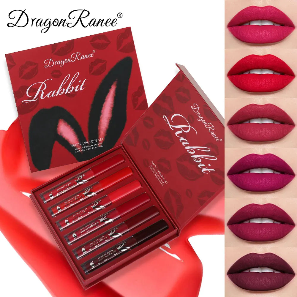 6-Piece Lip Gloss Set Velvet Matte Lip Gloss Waterproof and Sweat-Proof Lipstick Non-Stick Cup Matte Lipstick Holiday Gift Set