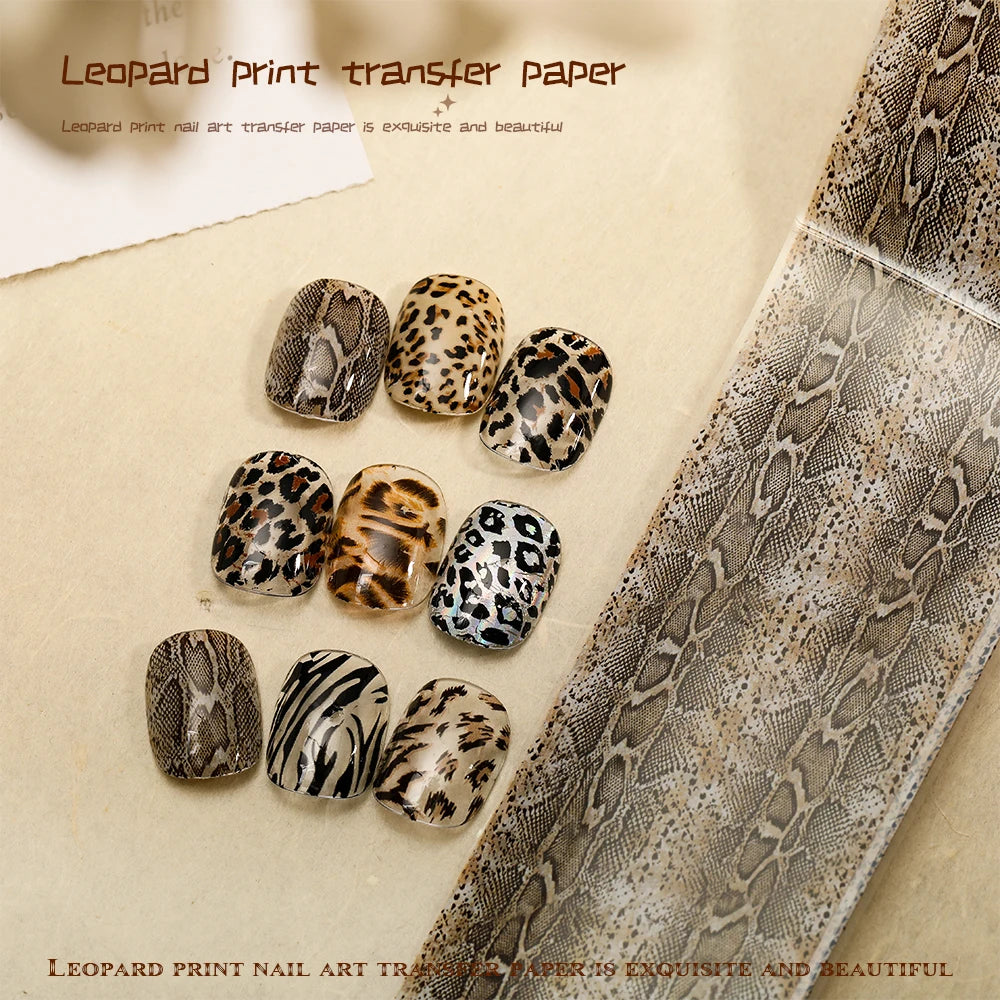 10 Rolls Water Soluble Leopard Print Transfer Paper Nail Transfer Foil Animal Printing Stickers Professional Nail Art Design