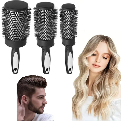 Round Curling Roller Comb Hair Styling Nylon Brush Thermal Aluminum Tube Barrel Hair Comb for Woman Man Hair Blowing and Drying
