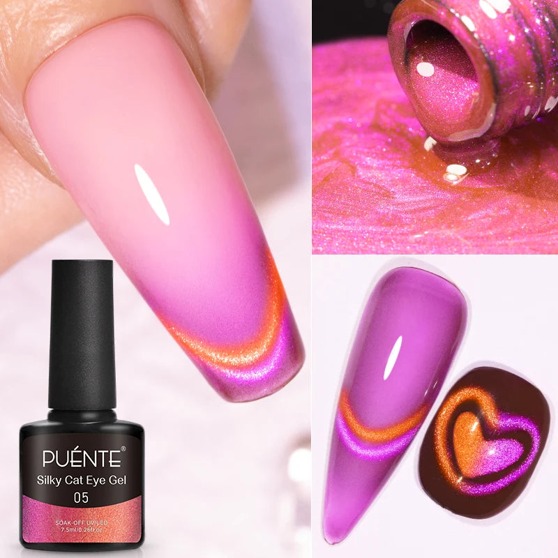 PUETNE 7.5ML Amber Moonlight Cat Magnetic Gel Nail Polish Winter Nails Jelly Glass Cat Eye Soak Off UV Semi-Permanent Varnish