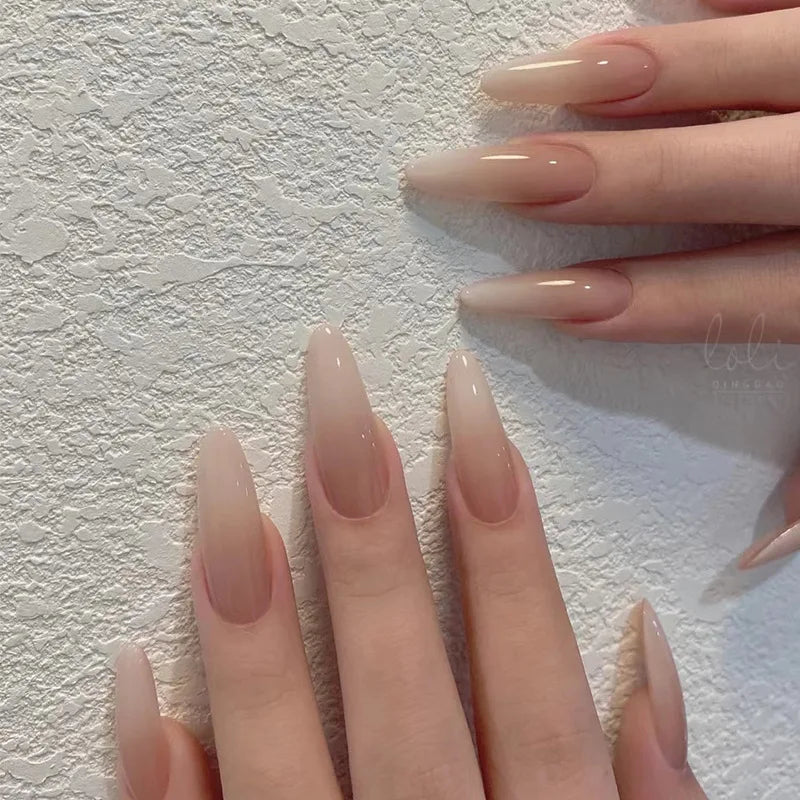 Sweet Gradient Pink Fake Nail Tips Ins Simple Nude Color False Nails Round Head Korean Girl Lady Press on nail Wearable 24pcs