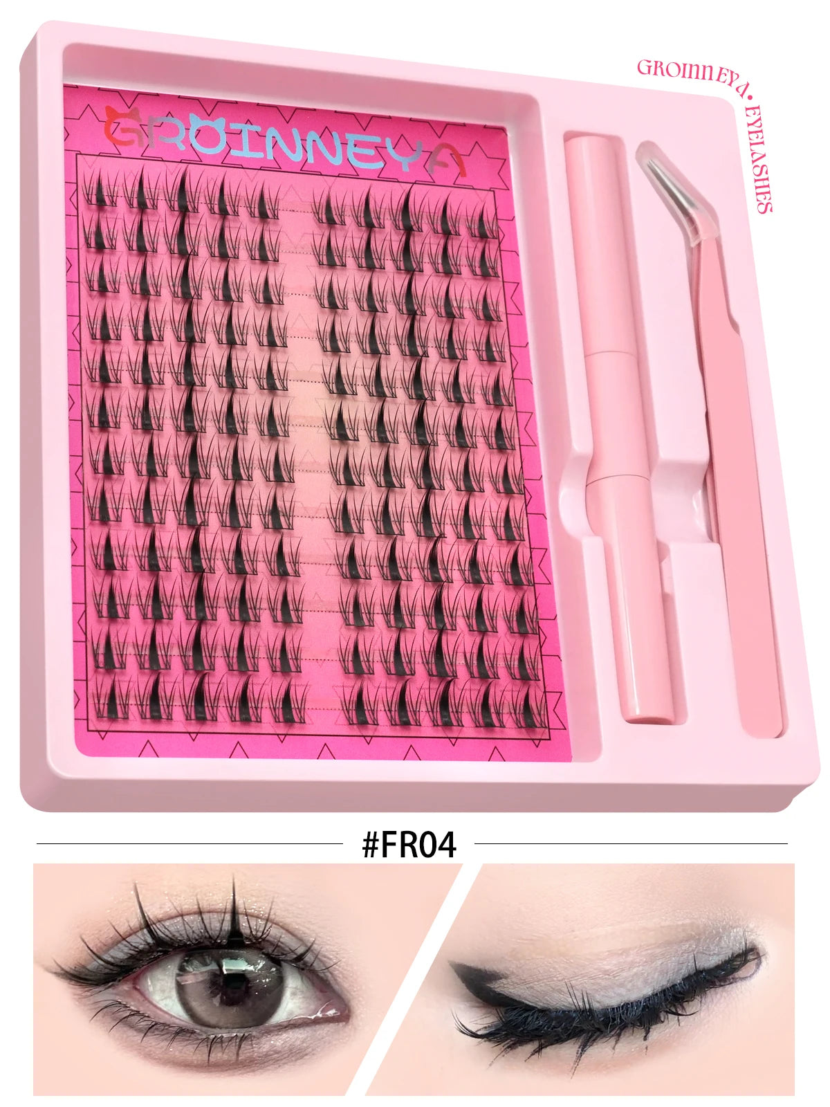 GROINNEYA Manga Lash Clusters Kit Cat Lashes with Lash Bond & Seal Cluster Eyelash Extensions Eyelash Clusters Kit DIY Lashes