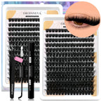 GROINNEYA Lash Clusters Kit With Waterproof Strong Hold DIY Lash Extension Kit Lash Bond And Seal And Eyelash Tweezers Makeup