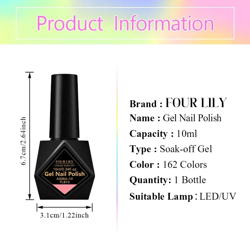 10ml Gel Nail Polish 162 Colors Nail Supplies Vernis Semi Permanent Nail Art Manicure Soak Off LED UV Gel Nail Varnishes Summer