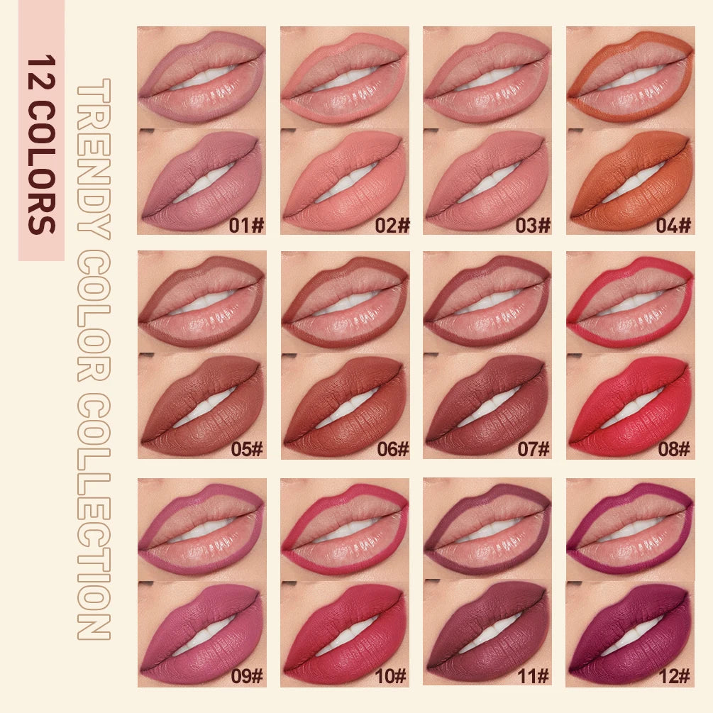 QIBEST Matte Nude Lipstick Pen Long Lasting Lipliner Lip Pencil Waterproof Lip Liner Contour Sexy Red Lip Makeup Set For Women