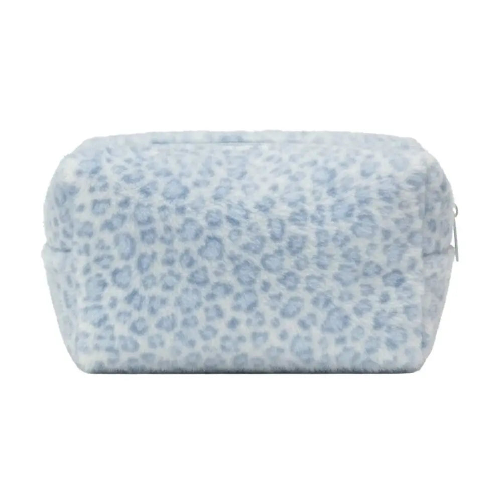 Durable Fuzzy Makeup Bag Large Capacity Leopard Print Toiletry Organizer Portable Cosmetic Bag Girls Travel Storage Pouch