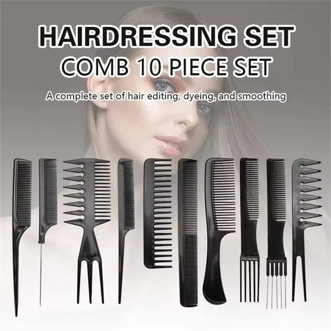 10PCS Professional Comb Multifunctional Comb Anti-static Hair Care and Hairdressing Tool Set Styling Salon Tool Accessories