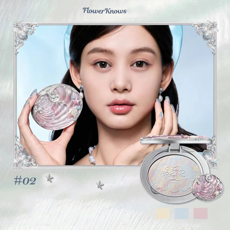 Makeup Professionnelle Flower Knows Moonlight Mermaid Matte Soft Compact Powder Oil Control Waterproof Face Powder