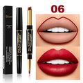2 In 1 Matte Lipstick Pencil Double Head Lip Liner Pen Red Nude Long Lasting Waterproof Lady Charming Lip Pencil Makeup Tools