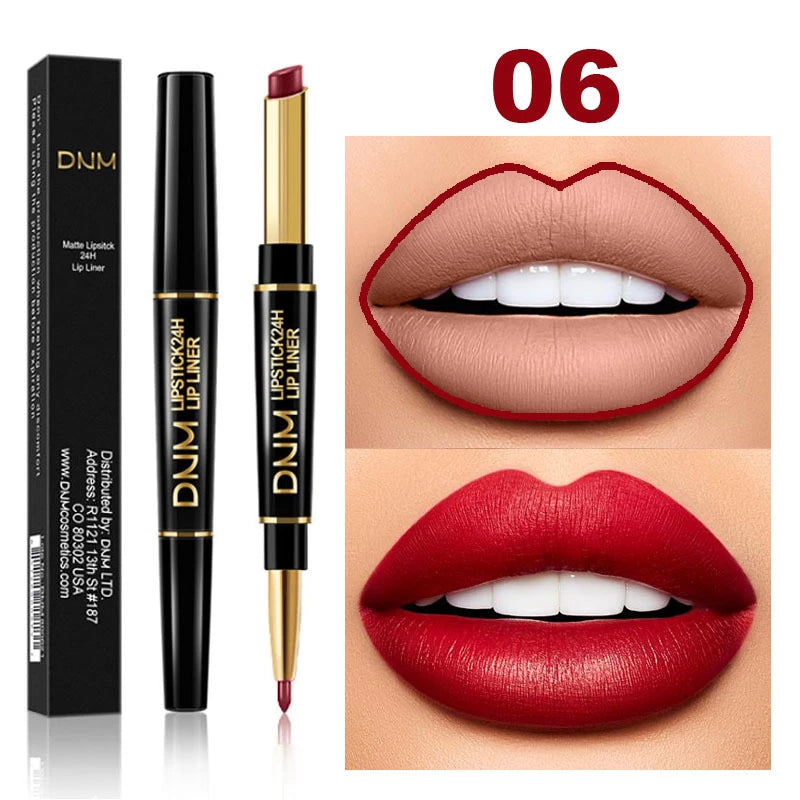 2 In 1 Matte Lipstick Pencil Double Head Lip Liner Pen Red Nude Long Lasting Waterproof Lady Charming Lip Pencil Makeup Tools