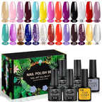 LNWPYH Gel Nail Polish Set Nail Gel Kit 26 Color Semi Permanent UV Led Gel Varnish Soak Off Nail Lacquers Base Coat Top Coat Kit