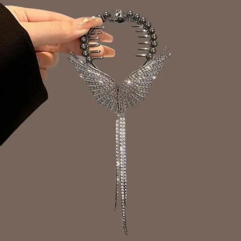 Flower Tassel Hair Clip Women Ladies Butterfly Rhinestone Pearl Metal Hair Claw Round Bun Ponytail Holder Hair Accessories