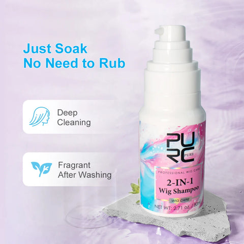PURC 2-IN-1 Professional Sulfate-Free Wig Shampoo for Synthetic & Human Hair - Moisturizing Cleanser with Long-Lasting Fragrance