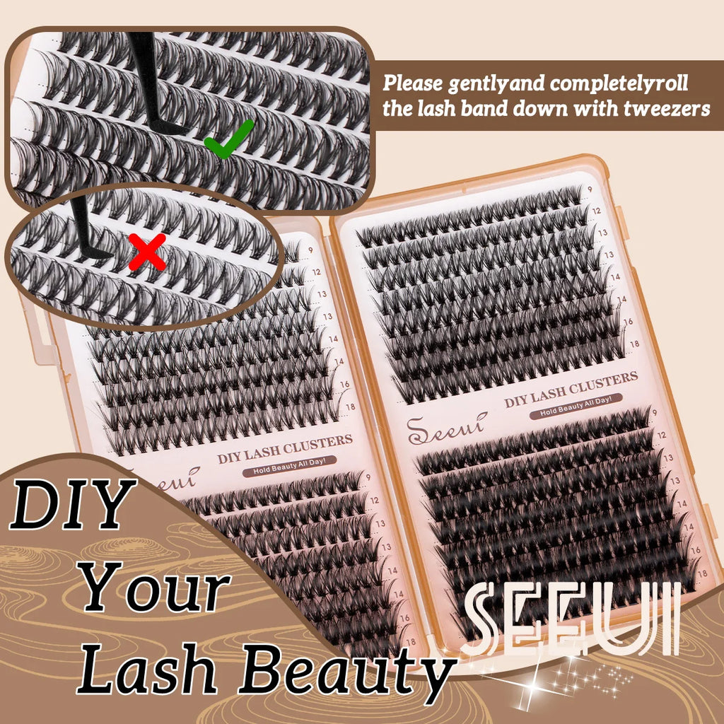 SEEUI Lash Clusters Kit Natural Look Large Capacity Lash Extension Kit with Lash Bond And Seal Eyelash Tweezers
