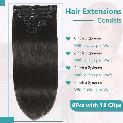 Clip in Hair Extensions Real Human Hair 120g Straight 100% Brazilian Remy Human Hair Clip in Hair Extensions for Black Women