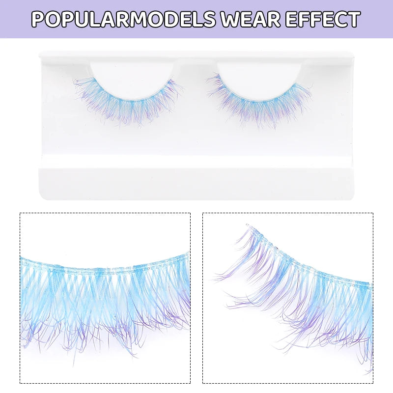 1 Pair Colored Lash Blue Fluffy Strip Lashes Natural Fake Lash Cosplay Makeup Wholesale Color Extension Eyelashes Colorful