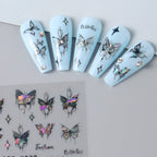 Black White Butterfly Laser Nail Stickers Y2K Nail Art Decoration Abstract Metal Lines Bronzing Lace Flowers Stickers For Nails