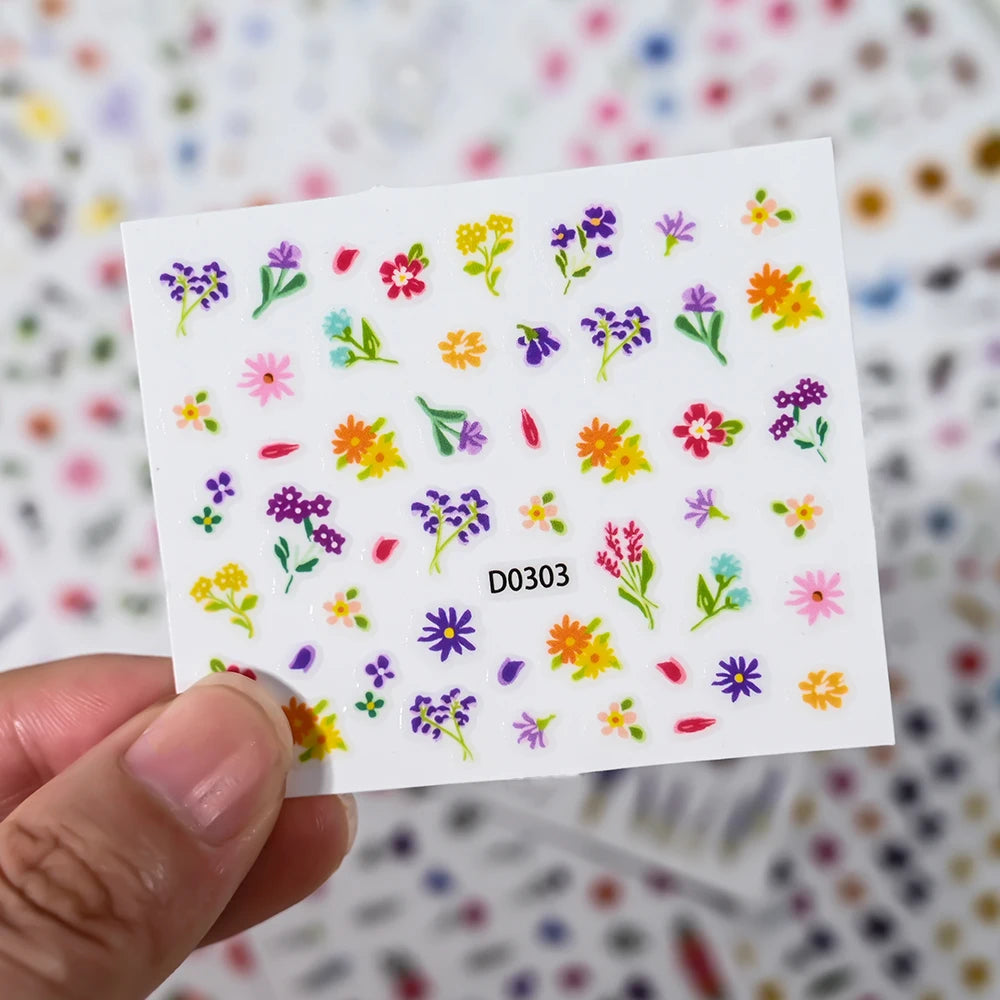 30Pcs/set Colorful Butterfly/Flowers Nail Stickers Kawaii Cute Mini Rose/Lavender/Sunflower Nail Decal DIY Adhesive Nail Floret
