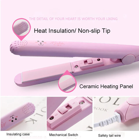 New Mini Hair Straightener Flat Iron Ceramic Curling Iron Short Hair Portable Dual-Use Curler Hair Styling Care For Traveling