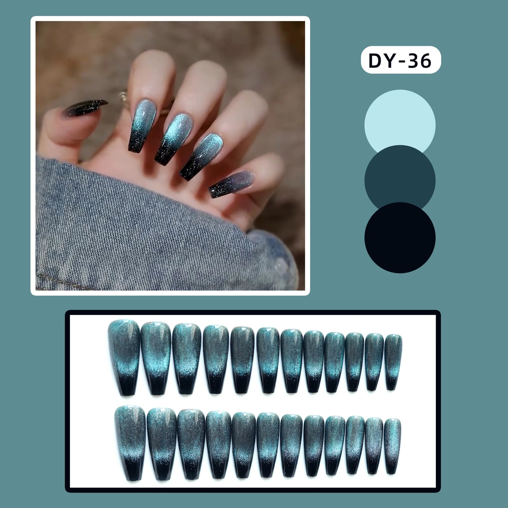Red Cat Eye Fake Nails Coffin Head Shiny Korean False Nail Tips for Girl Lady Gifts Wearable Gradient Color Press on Nails 24pcs