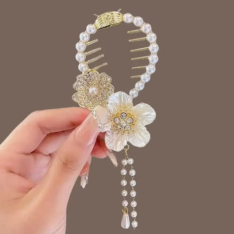 Flower Tassel Hair Clip Women Ladies Butterfly Rhinestone Pearl Metal Hair Claw Round Bun Ponytail Holder Hair Accessories