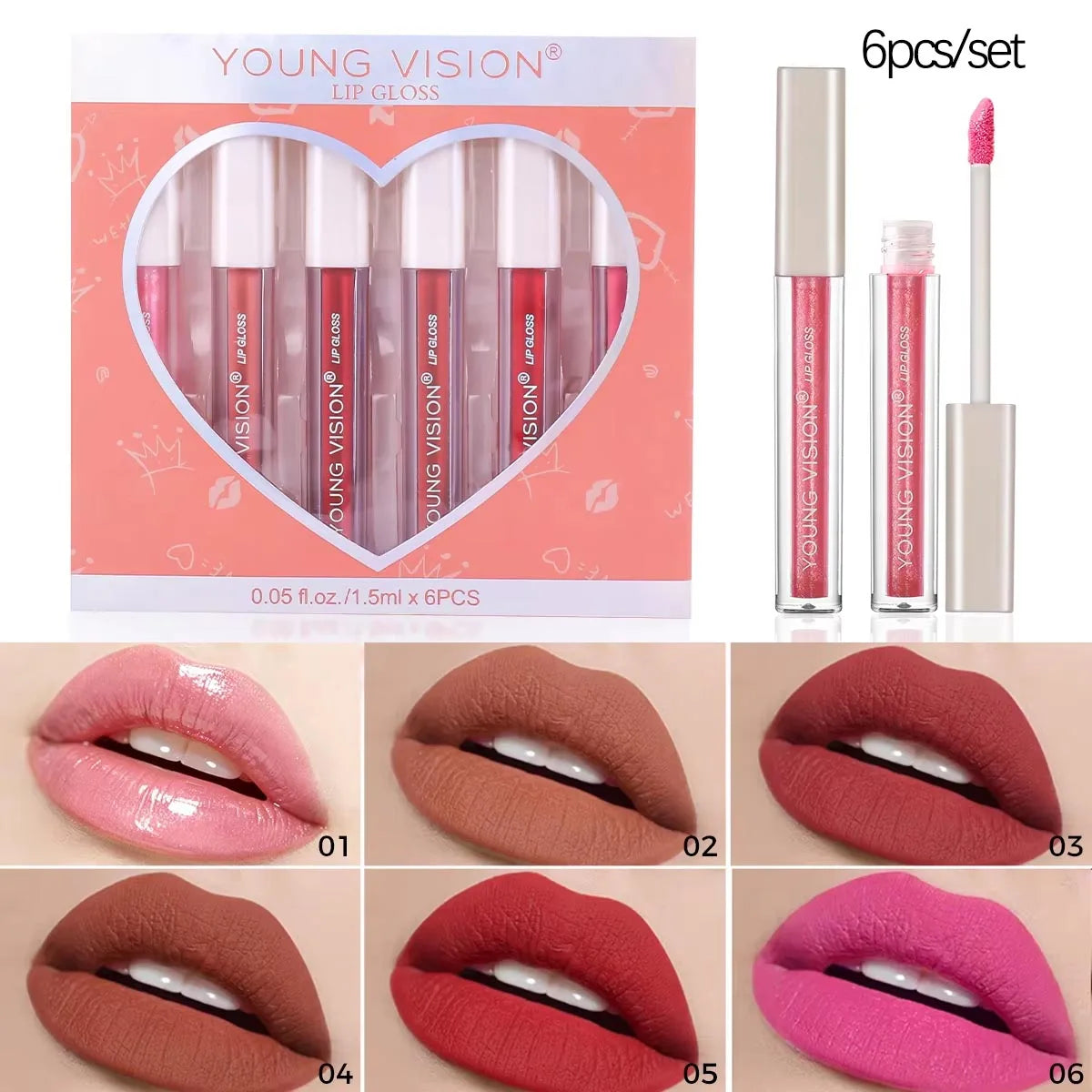 6Pcs/8Pcs matte color lasting lip gloss set three-dimensional plastic lips waterproof anti-sweat non-stick cup lipstick set