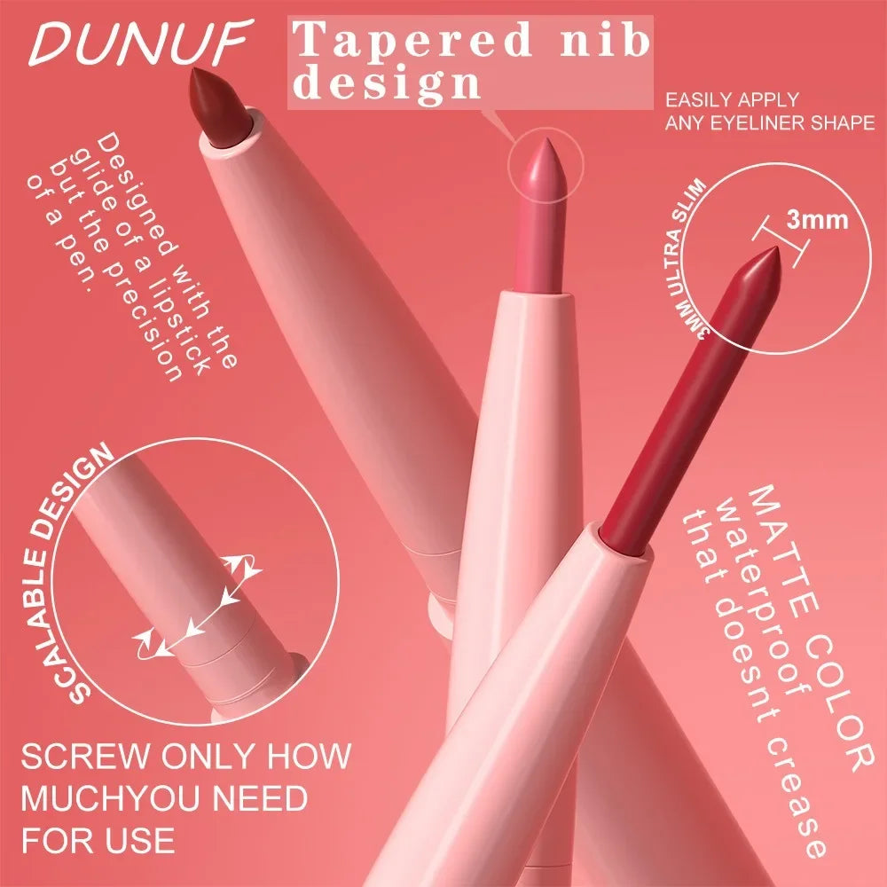 DUNUF 12 Color Velvet Matte Lipliner Pencil Waterproof Non-stick Cup Lipstick Nude Pink Lip Liner Outline Lips Contour Makeup
