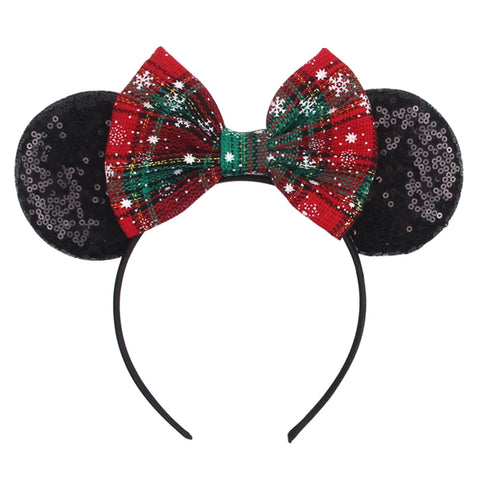 2023 Disney Christmas Mickey Ears Headband For Girls Sequins Bow Festivall Party Hairband DIY Hair Accessories