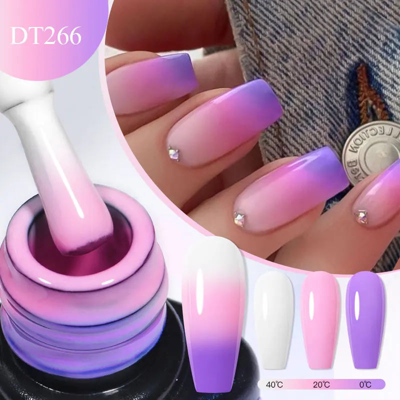 MEET ACROSS 7ml Thermal Gel Nail Polish Ultra-thin 3 Layers Temperature Changing Soak Off Nail Art Gel Varnish For Manicure