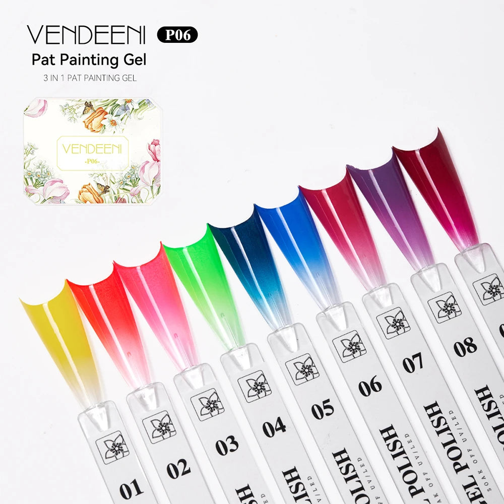 Vendeeni 9 Colors Patting Painting Gel Nail Polish Blooming Transfer Design UV LED Soak Off Gel Varnish Gradient Pat Gel Palette