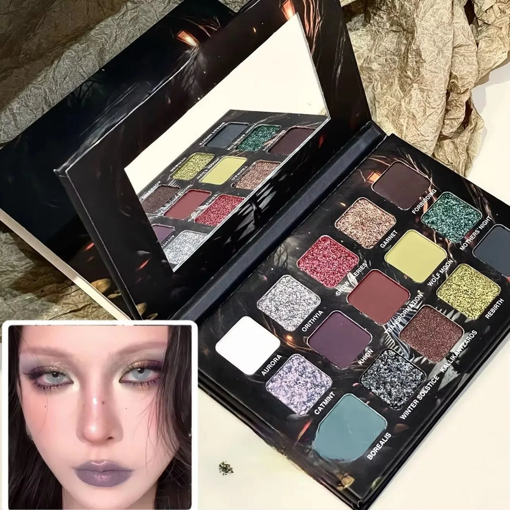 Purple Chameleon 15 Color Eyeshadow Palette Shimmer Glitter Matte Metallic Halloween Makeup Look Eye Shadow Palette