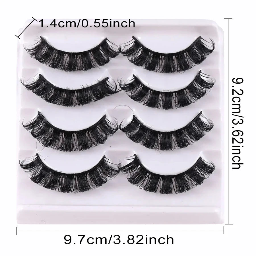 4 pairs of Russian striped eyelashes, fluffy artificial handmade eyelashes, 3D Russian roll style false eyelashes