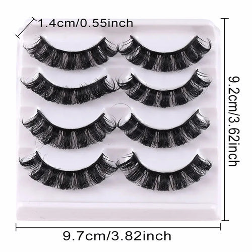 4 pairs of Russian striped eyelashes, fluffy artificial handmade eyelashes, 3D Russian roll style false eyelashes