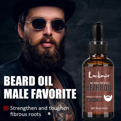 5pcs/Set Beard Growth Kit Sandalwood Scent Beard Balm Oil Moisturizing Styling Trim Care Conditioner For Men